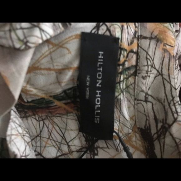 New Hilton Hollis Brown Beige Tan Orange Button Abstract Blouse Tunic Top $380 - Picture 6 of 6